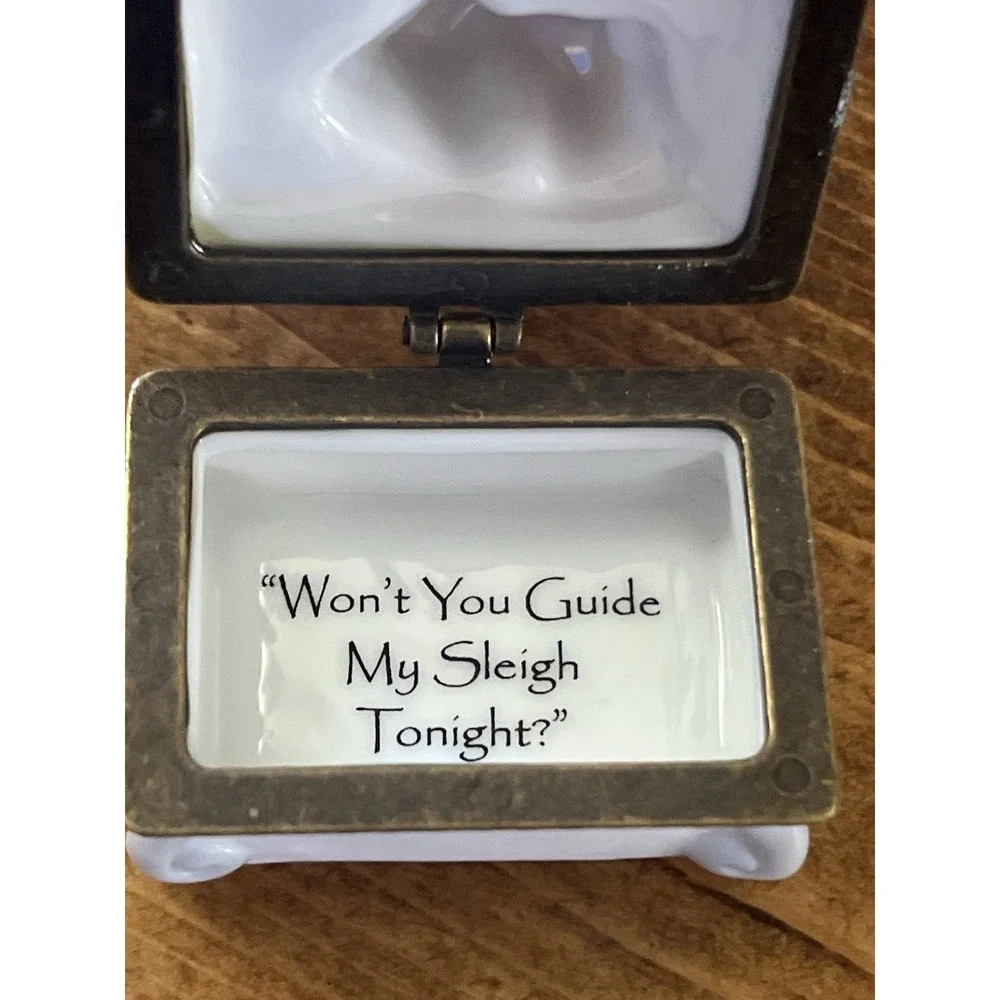 PHB Midwest of Cannon Falls Rudolph & Santa Porcelain Hinged Trinket Box 1999